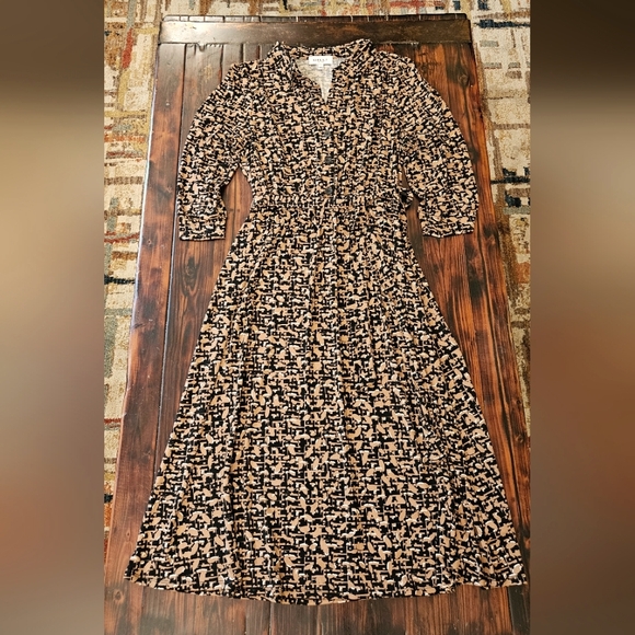 Gilli Collared Surplice Black and Tan Patterned Dress Sz L - Picture 1 of 9
